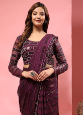 Calming Looking Purple Colour Saree In Pure Georgette